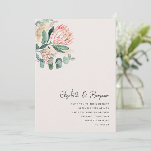 Elegant Eucalyptus Pampas Grass Protea Photo 招待状 (スタンド正面)