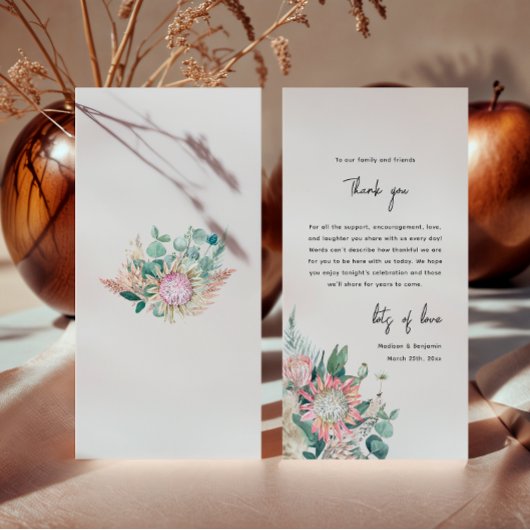 Elegant Eucalyptus Pampas Grass Protea Wedding サンキューカード