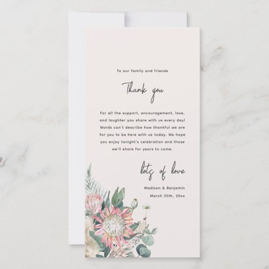 Elegant Eucalyptus Pampas Grass Protea Wedding サンキューカード (正面)