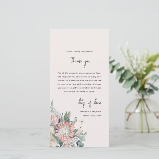 Elegant Eucalyptus Pampas Grass Protea Wedding サンキューカード (スタンド正面)