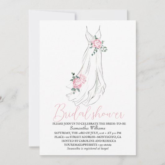 Elegant Eucalyptus Peonies Floral Bridal Shower  招待状 (正面)