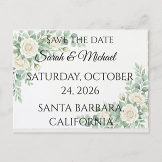Elegant Eucalyptus Save the Date Postcard インビテーションポストカード