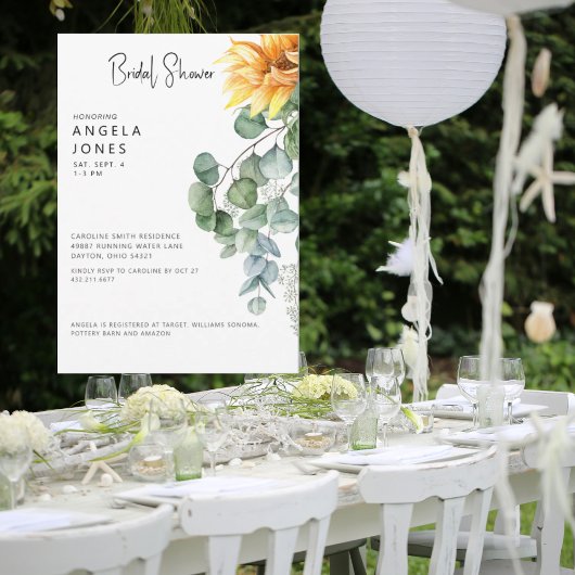 Elegant Eucalyptus Sunflower Bridal Shower II 招待状