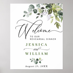 Elegant Eucalyptus Watercolor Rehearsal Dinner Pos ポスター
