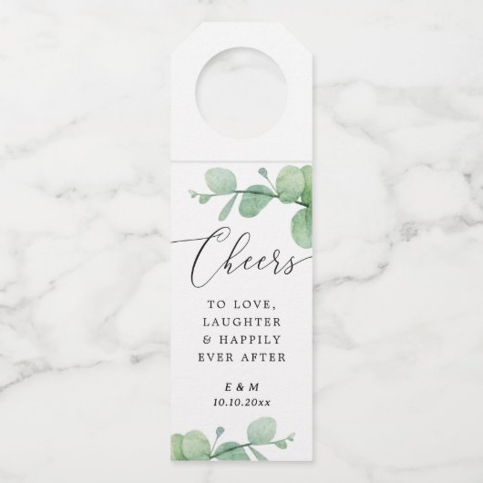 Elegant Eucalyptus Wedding | Cheers To Love Favor ボトルネックタグ (正面)