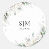 Elegant Eucalyptus Wedding Classic Round Sticker ラウンドシール (正面)