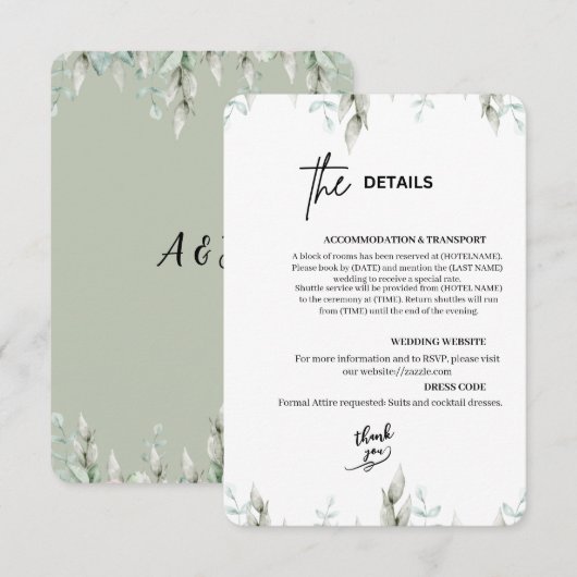 Elegant Eucalyptus Wedding  Enclosure Card エンクロージャーカード (正面/裏面)