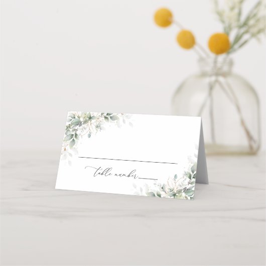 Elegant Eucalyptus Wedding Folded Place Cards プレイスカード (正面)