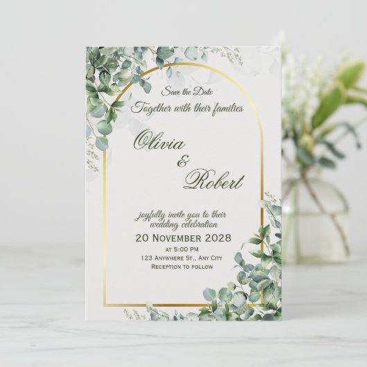 Elegant Eucalyptus Wedding Invitation 招待状 (スタンド正面)
