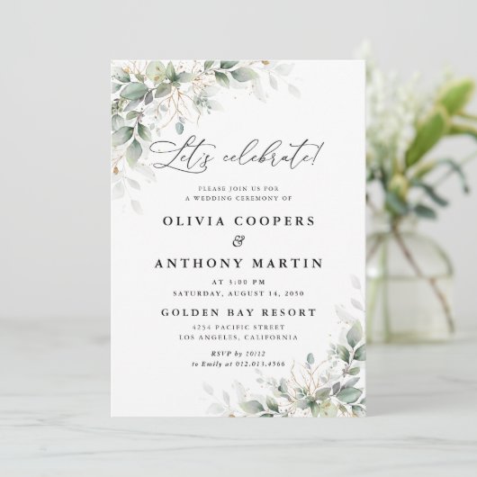  Elegant Eucalyptus Wedding Invitation 招待状 (スタンド正面)