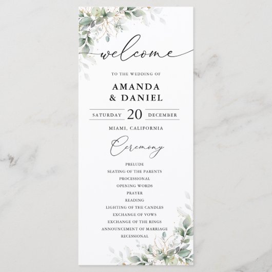  Elegant Eucalyptus Wedding Program プログラム (正面)