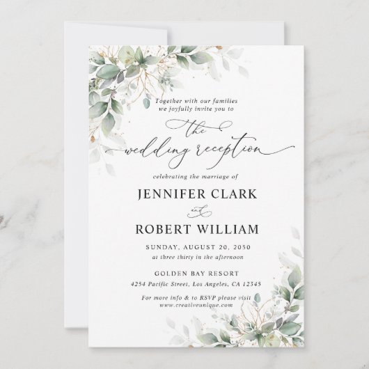 Elegant Eucalyptus Wedding Reception Invitation  招待状 (正面)