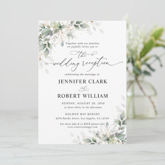 Elegant Eucalyptus Wedding Reception Invitation 招待状 (スタンド正面)