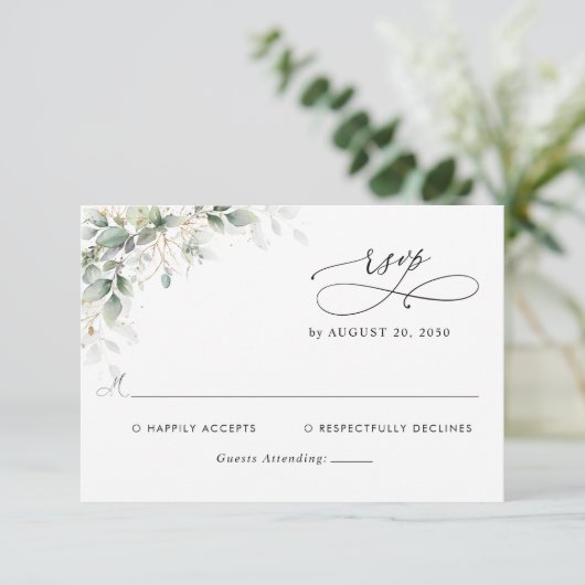 Elegant Eucalyptus Wedding RSVP Card (スタンド正面)