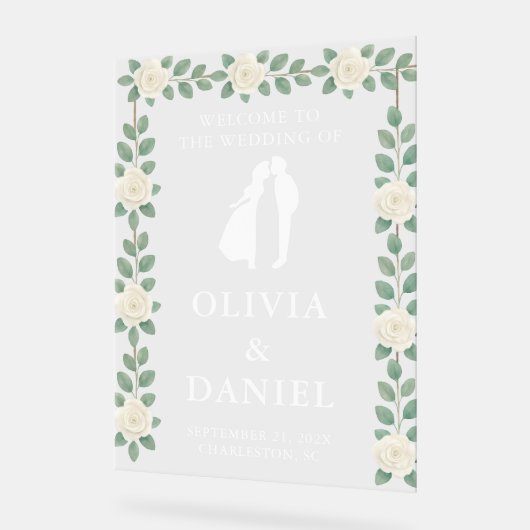 Elegant Eucalyptus Wedding Welcome アクリルサイン (傾斜)