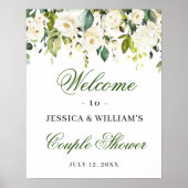 Elegant Eucalyptus White Roses Couples Shower ポスター (正面)