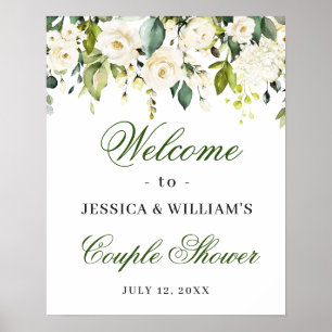 Elegant Eucalyptus White Roses Couples Shower ポスター