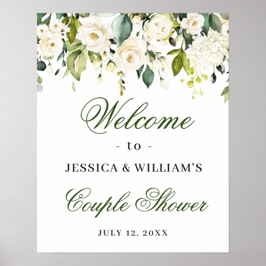 Elegant Eucalyptus White Roses Couples Shower ポスター (正面)