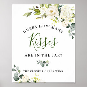 Elegant Eucalyptus White Roses Floral Sign Poster ポスター