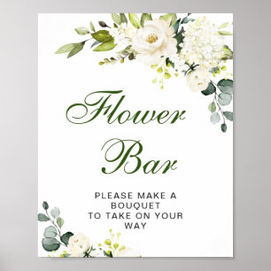 Elegant Eucalyptus White Roses Flower Bar Sign ポスター