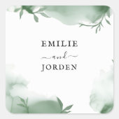 Elegant Eucalytus Greenery Watercolor Wedding スクエアシール (正面)