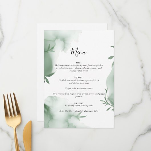 Elegant Eucalytus Greenery Watercolor Wedding メニュー (正面/裏面インサイチュ)