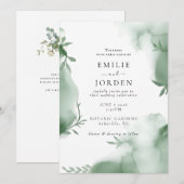 Elegant Eucalytus Greenery Watercolor Wedding  招待状 (正面/裏面)