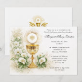 Elegant Eucharist First Communion Floral 招待状 (正面/裏面)