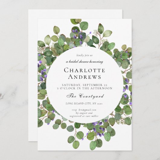 Elegant Eukalyptus Bridal Shower Einladung 招待状 (正面/裏面)