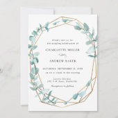 Elegant Eukalyptus Grün Gold einladung 招待状 (正面)