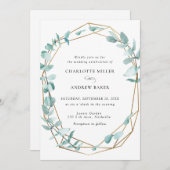 Elegant Eukalyptus Grün Gold einladung 招待状 (正面/裏面)
