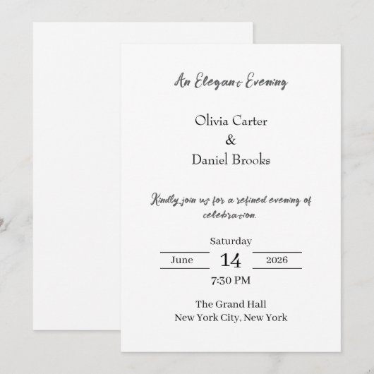 Elegant Evening Classic Wedding Invitation 招待状 (正面/裏面)