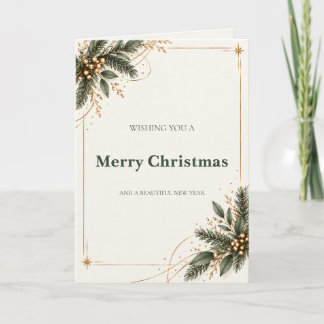 Elegant Evergreen Gold Christmas Card シーズンカード