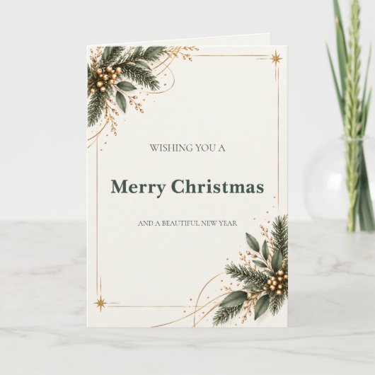 Elegant Evergreen Gold Christmas Card シーズンカード (正面)