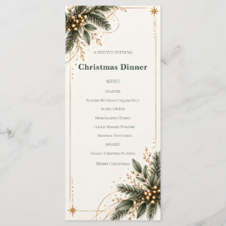 Elegant Evergreen Gold Christmas Dinner Menu メニュー