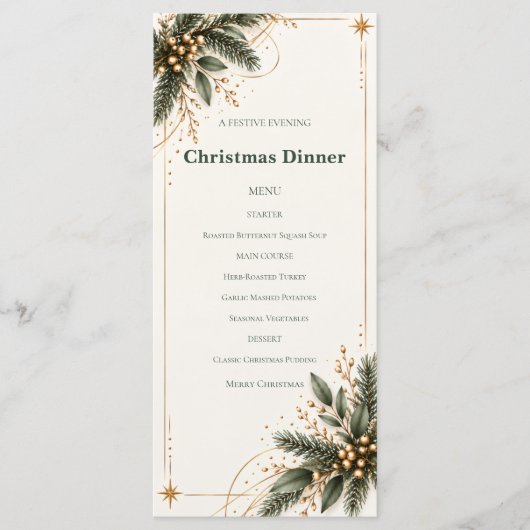 Elegant Evergreen Gold Christmas Dinner Menu メニュー (正面)