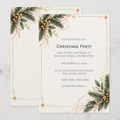 Elegant Evergreen Gold Christmas Party Invitation 招待状 (正面/裏面)