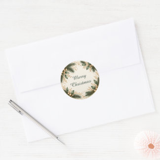 Elegant Evergreen Gold Christmas Stickers ラウンドシール