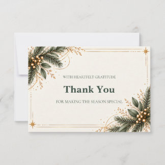 Elegant Evergreen Gold Christmas Thank You Card サンキューカード
