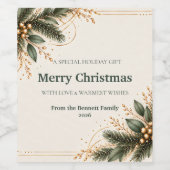 Elegant Evergreen Gold Christmas Wine Label ワインラベル (シングルラベル)