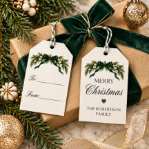 Elegant Evergreen Personalized Christmas Gift Tags