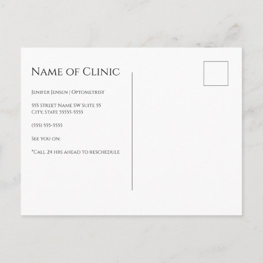 Elegant Eye Exam Gold Iris Appointment Reminder ポストカード (裏面)