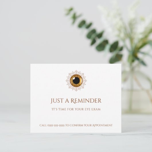 Elegant Eye Exam Gold Iris Appointment Reminder ポストカード (スタンド正面)