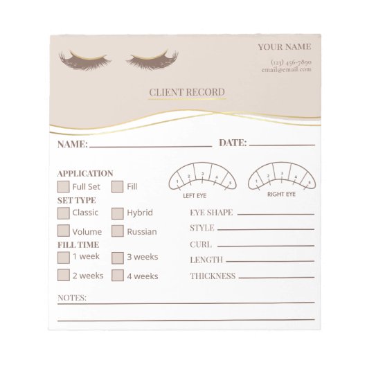 Elegant Eyelash Client Record Form ノートパッド (正面)