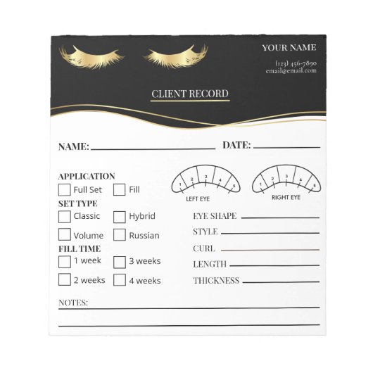 Elegant Eyelash Client Record Form ノートパッド (正面)