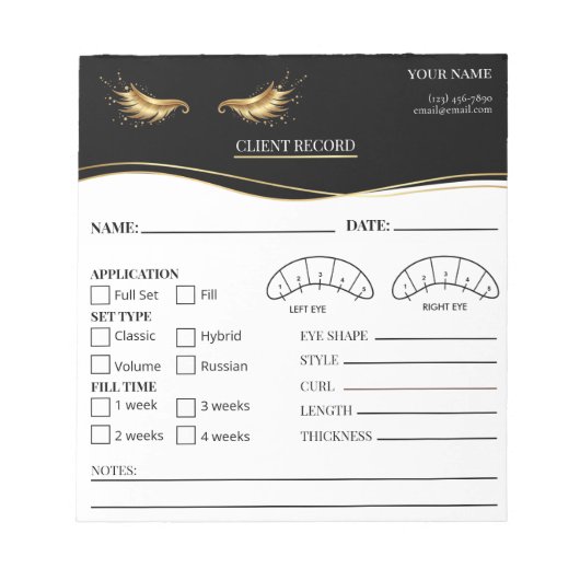 Elegant Eyelash Client Record Form ノートパッド (正面)