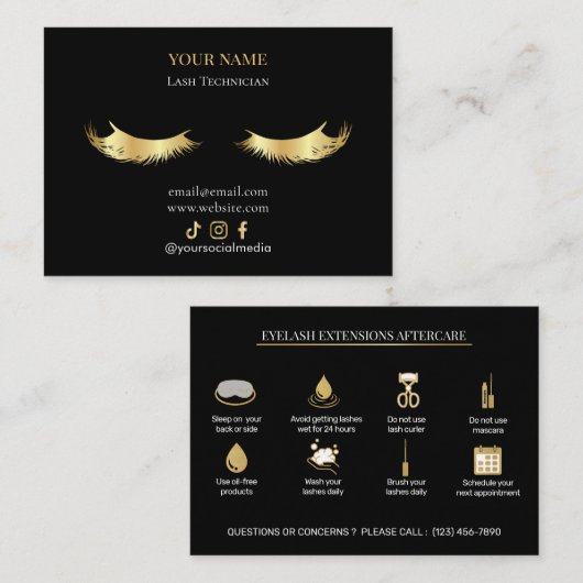 Elegant Eyelash Extensions Lash Aftercare 名刺 (正面/裏面)