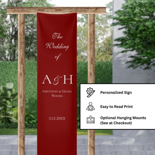 Elegant Fabric Wedding Welcome Banner - Ruby Red 横断幕