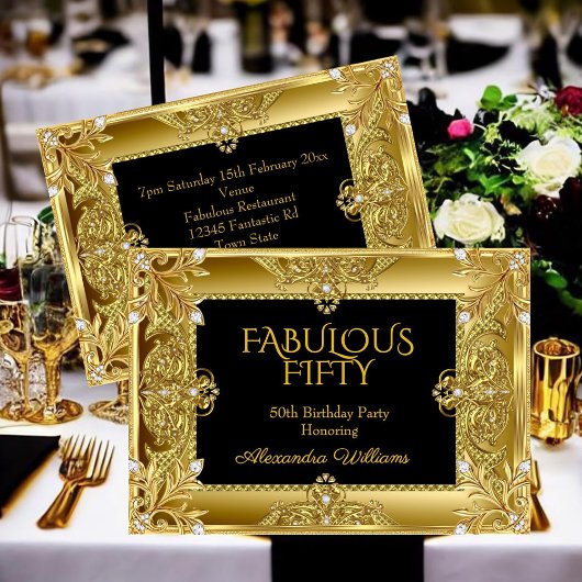 Elegant Fabulous Diamonds Gold Gems black 案内状