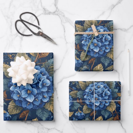 Elegant Faded Hydrangea Floral Pattern Decoupage ラッピングペーパーシート (正面)
